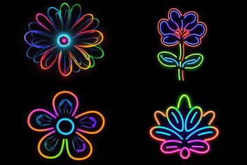 Fototapeta na wymiar Neon logo in simple style FLOWER , Created with Generative Ai Technology