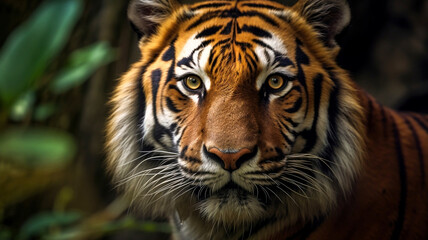 Close up view of a Malaysian tiger. Wildlife concept