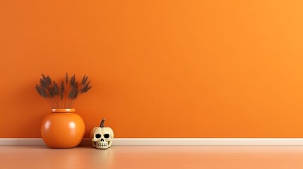 Halloween Decoration with orange background and copy space ai generated