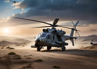 Fototapeta na wymiar Military aircraft desert landscape