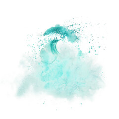 Abstract print sea wave, turquoise background watercolor.