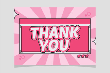 thank you card vector template, web style design with pink color