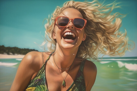Happy summer girl. Created with generative Ai technology.