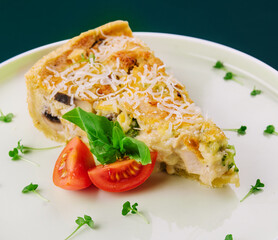 french quiche pie with chicken and mushroom