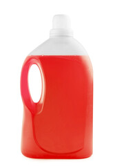 Plastic clean bottle full with red detergent