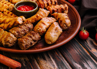 assorted barbecue of meat rolls or mici