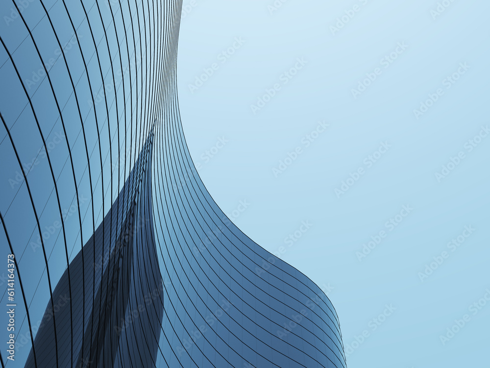 Poster 3d rendering of a glass office building, futuristic architecture.