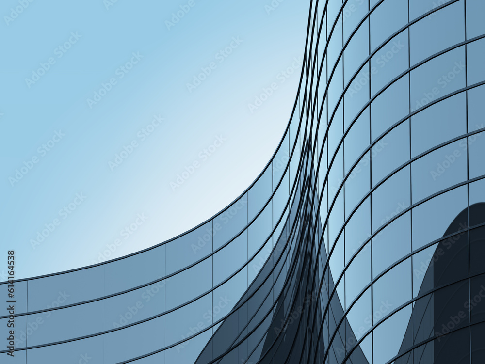 Poster 3d rendering of a glass office building, futuristic architecture.