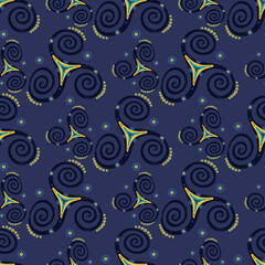 Pagan triple spiral celtic triskele geometric symbol endless pattern. Three legs