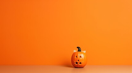 Halloween Pumpkin Decoration with orange background and copy space ai generated
