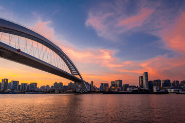 city harbour bridge at sunset