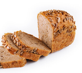 Sunflower seed bread slices isolated on white