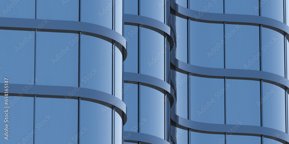 Poster 3d rendering of a glass office building, futuristic architecture.