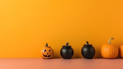 Halloween Pumpkin Decoration with orange background and copy space ai generated