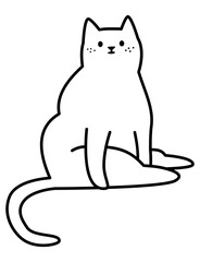 Vector linear black and white illustration. Cute fat cat sitting funny