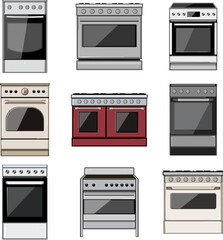 kitchen stove set cartoon. home interior, modern house, furniture domestic, apartment food kitchen stove sign. isolated symbol vector illustration