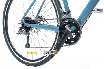 bicycle rear wheel with gears and chain isolated on white background