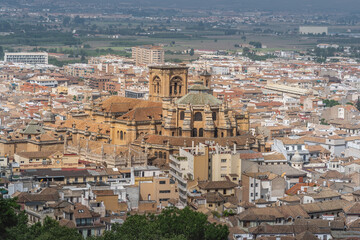 Fototapeta na wymiar Aerial view of Granada Cathedral - Granada, Andalusia, Spain