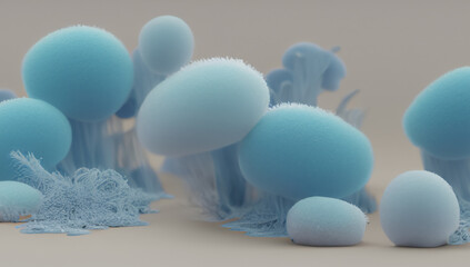 Blue Futuristic Organic Soft Landscape with Mushroom-like Shapes · Generative AI · Abstract