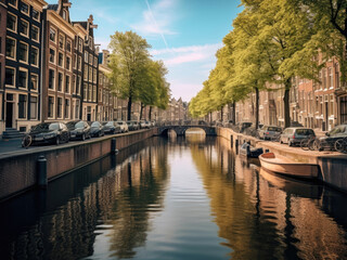 Fototapeta na wymiar Colorful image of the canals of Amsterdam in the summertime