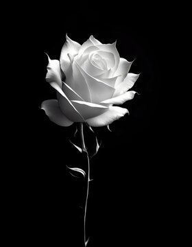 White rose flower on black background, generative AI