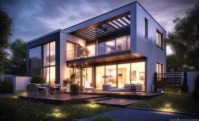 house a3d rendering with modern and contemporary decor with swimming pool, generative AI