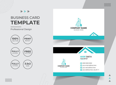 Modern Real Estate Agency Business Card Design Template. Vector abstract Creative. Stationery Items.