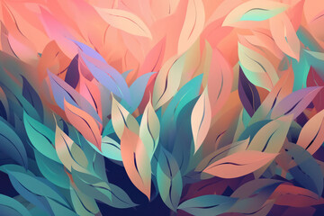 Fototapeta na wymiar Abstract colorful leaves, soft colors, seamless background, desktop wallpaper, generative AI