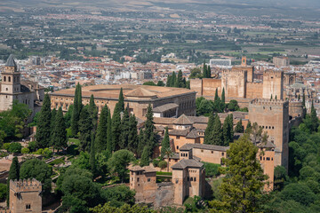 Aerial view of Palace of Charles V at Alhambra - Granada, Andalusia, Spain