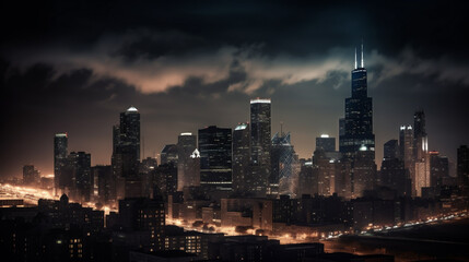 View of the modern city, evening light