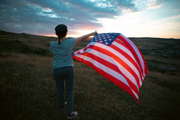 Woman with USA flag.
