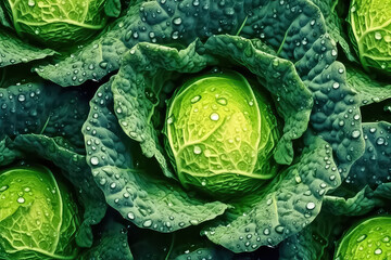 seamless background of many beautiful and shiny cabbage, top view. - obrazy, fototapety, plakaty