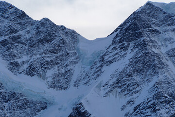 View of the glacier Seven and mountain peaks in the Caucasus