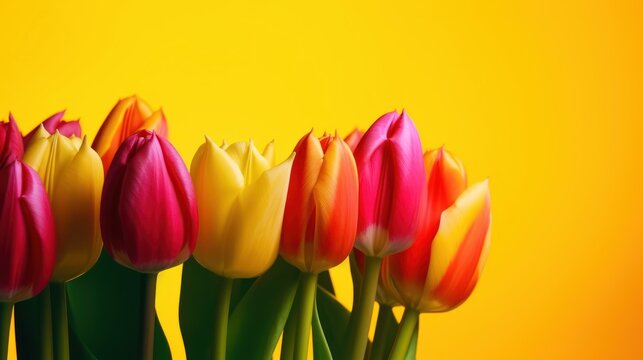 red and yellow tulips HD 8K wallpaper Stock Photographic Image