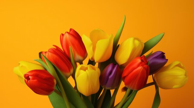 red and yellow tulips HD 8K wallpaper Stock Photographic Image
