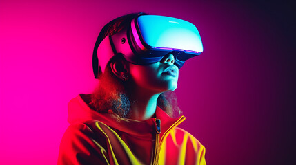 Generative AI. An elegant woman is engaging in virtual sports while wearing VR glasses