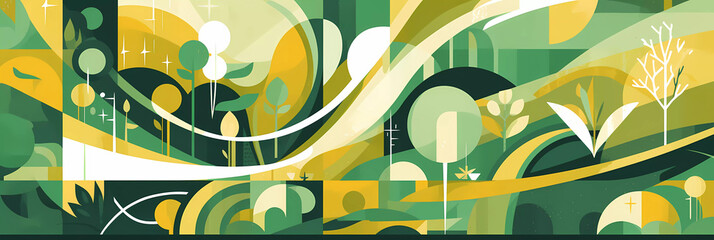 Green and yellow abstract illustration background with summer vibe