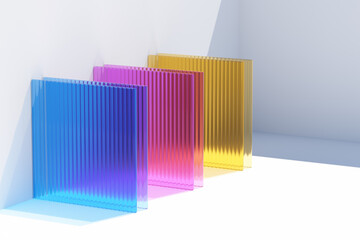 Glass shapes with colorful caustics. 3d rendering illustration. 