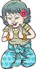 Thai traditional dance, Thai children, Thai cartoons. pop art retro hand drawn style design illustration. transparent background