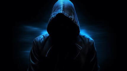 Hacker in the hood silhouette in the dark