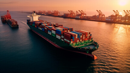 Naklejka premium Aerial View Of Container Cargo Ship In Sea. Generative AI