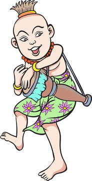 Thai children, Thai cartoons, Thai musical play. pop art retro hand drawn style design illustration. transparent background