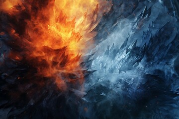 fire and ice, contrast between them, deskop wallpaper, AI