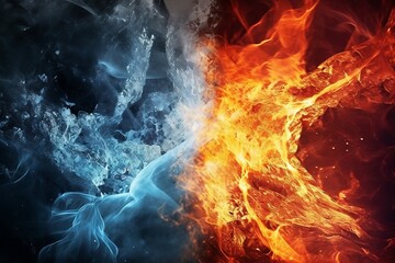 fire and ice deskop background, contrast, AI