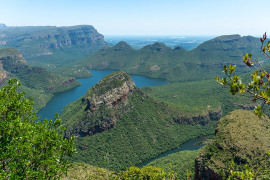View over Blyde Canyon near Hoedspruit in South Africa with view over Three Roundavels