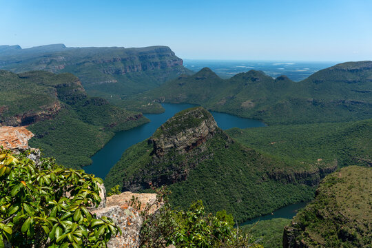 View over Blyde Canyon near Hoedspruit in South Africa with view over Three Roundavels