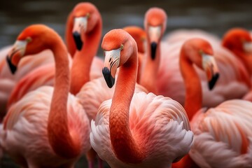 group of pink  flamingos, AI