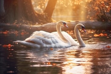 two swans in the lake, ai generative
