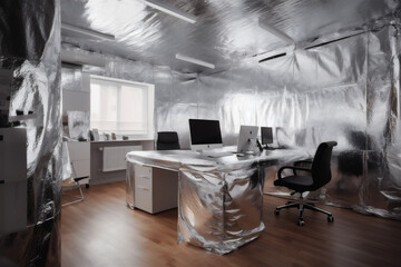 High cool style office interior, designed and constructed with tinfoil