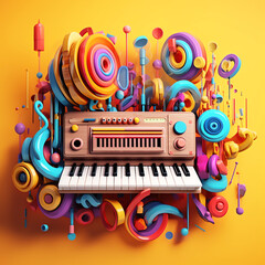 3d illustration music doodle